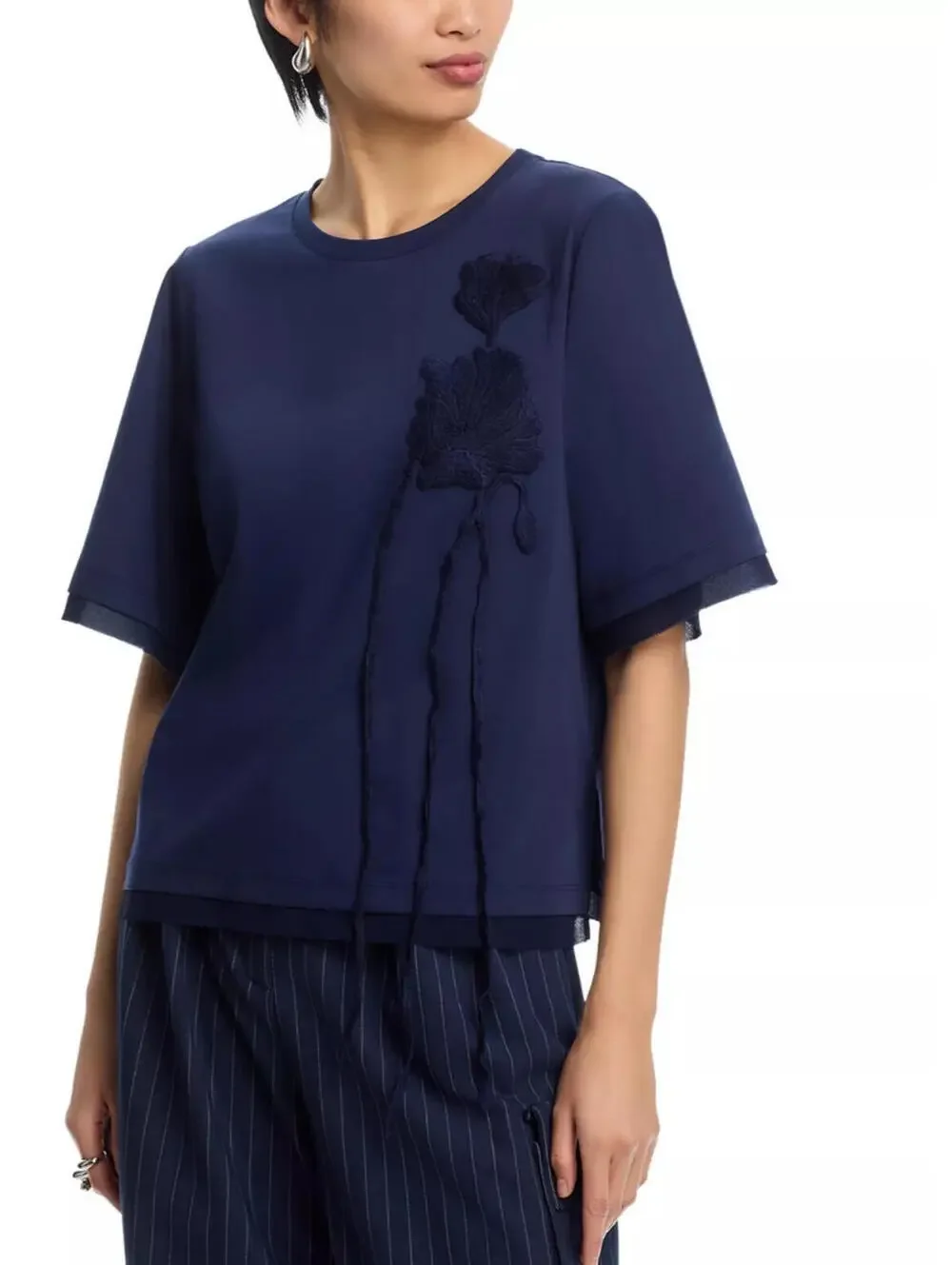 298$ Kobi Halperin Lana Knit Shirt Top Short Sleeves Size S Navy Blue